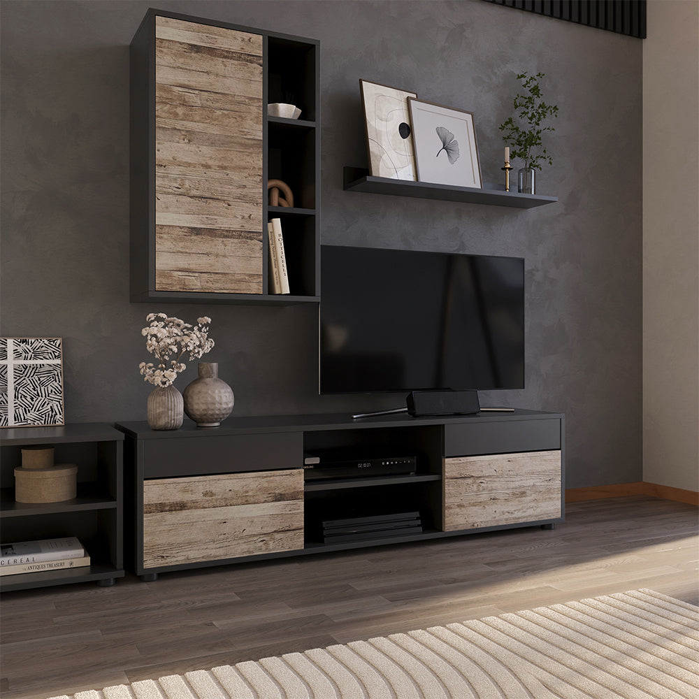 Vicco Parete attrezzata soggiorno Rovere nero/sabbia 2 parti