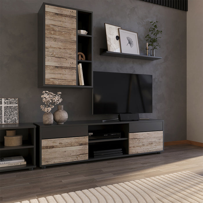 Vicco Parete attrezzata soggiorno Rovere nero/sabbia 2 parti