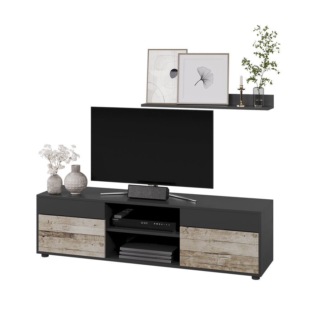 Vicco Parete attrezzata soggiorno Rovere nero/sabbia 2 parti