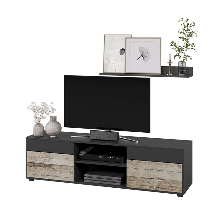 Vicco Parete attrezzata soggiorno Rovere nero/sabbia 2 parti