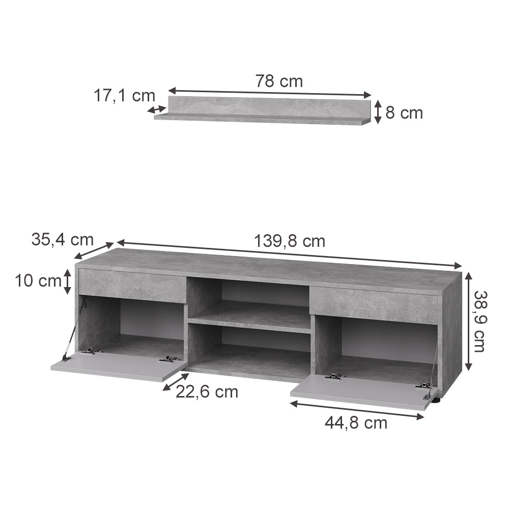 Vicco Parete attrezzata soggiorno Cemento/Bianco 2 parti