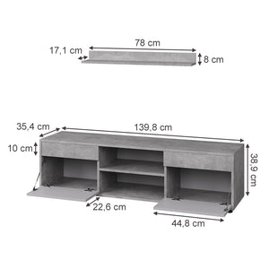 Vicco Parete attrezzata soggiorno Cemento/Bianco 2 parti