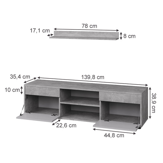 Vicco Parete attrezzata soggiorno Cemento/Bianco 2 parti