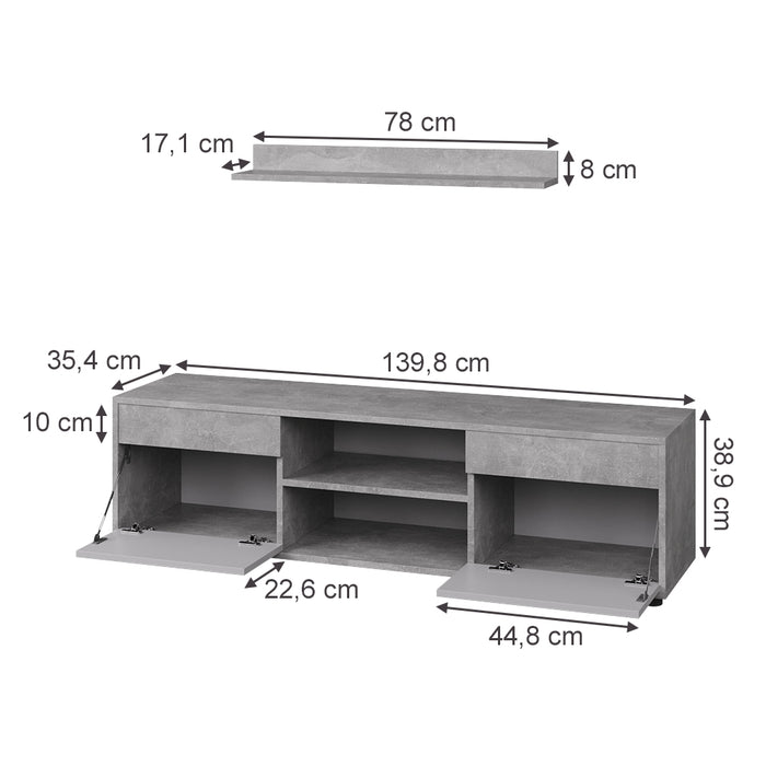 Vicco Parete attrezzata soggiorno Cemento/Bianco 2 parti