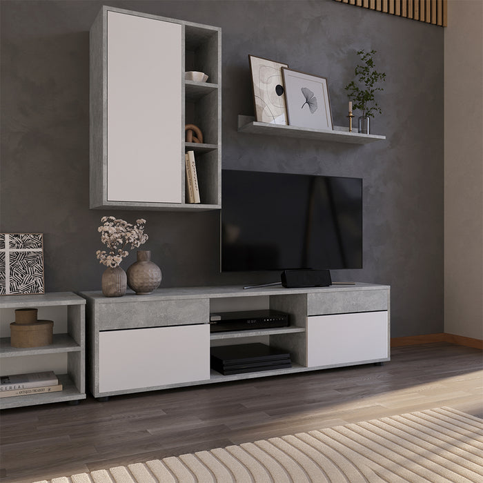 Vicco Parete attrezzata soggiorno Cemento/Bianco 2 parti