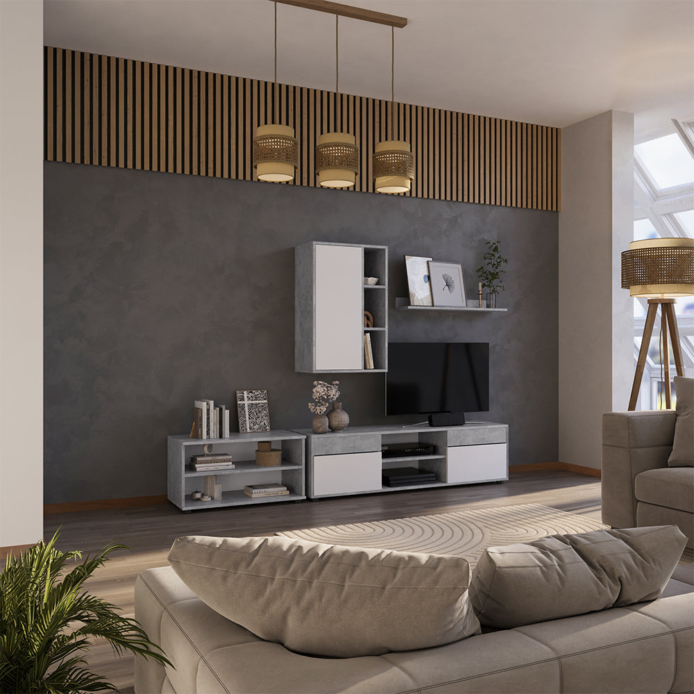 Vicco Parete attrezzata soggiorno Cemento/Bianco 2 parti