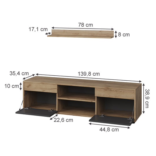 Vicco Parete attrezzata soggiorno Quercia dorata/antracite 2 parti