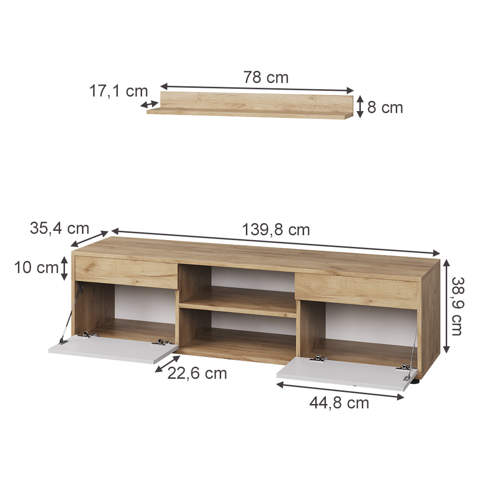 Vicco Parete attrezzata soggiorno Quercia dorata/bianco 2 parti