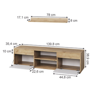 Vicco Parete attrezzata soggiorno Quercia dorata/bianco 2 parti