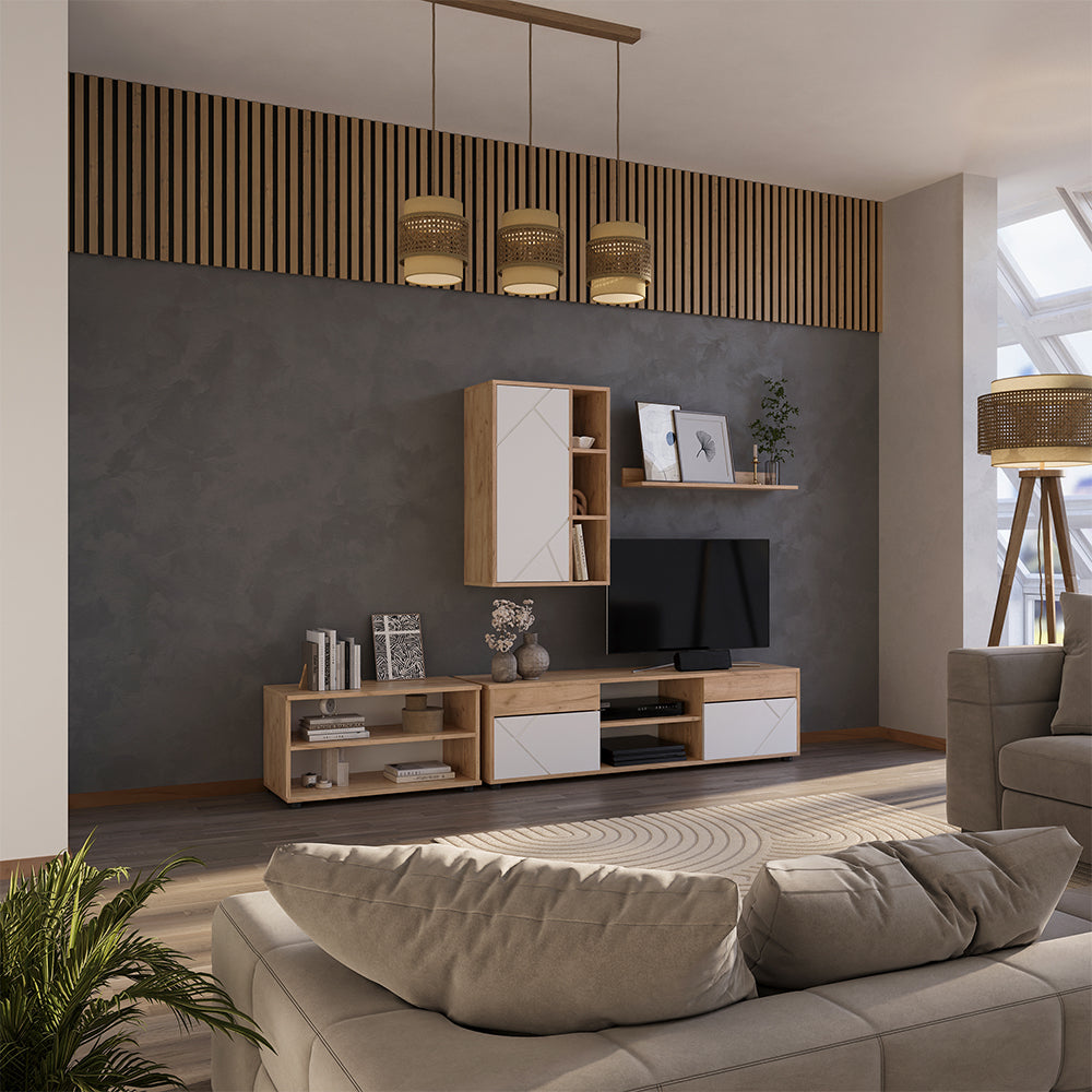 Vicco Parete attrezzata soggiorno Quercia dorata/bianco 2 parti