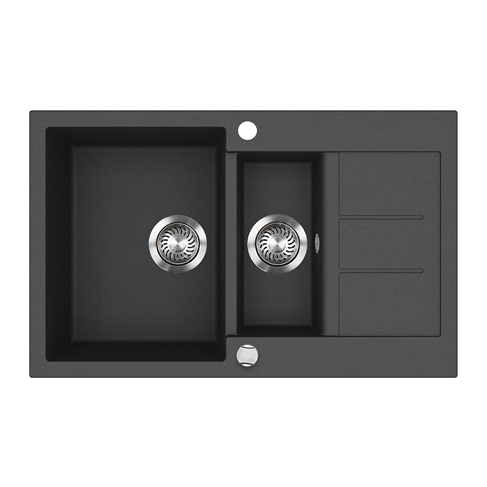 Bergström Lavello Nero 80 x 50 cm con 2 lavandini e zona di asciugatura