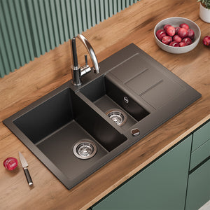 Bergström Lavello Nero 80 x 50 cm con 2 lavandini e zona di asciugatura