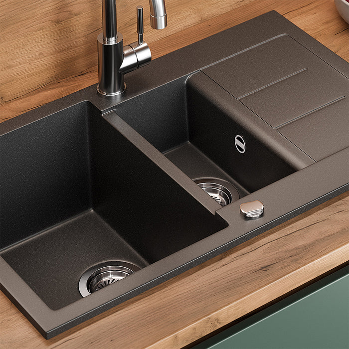 Bergström Lavello Nero 80 x 50 cm con 2 lavandini e zona di asciugatura