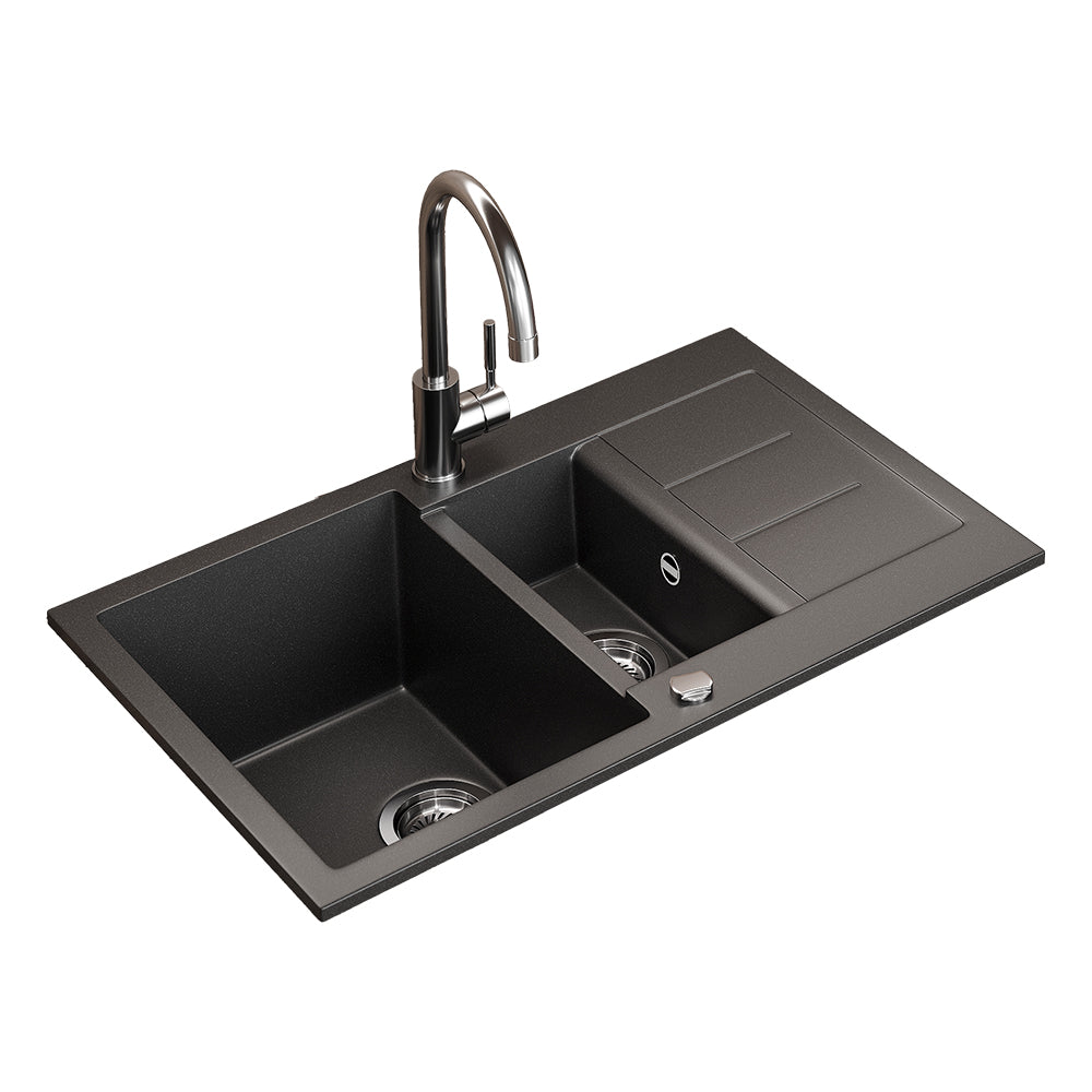 Bergström Lavello Nero 80 x 50 cm con 2 lavandini e zona di asciugatura