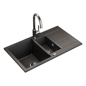 Bergström Lavello Nero 80 x 50 cm con 2 lavandini e zona di asciugatura