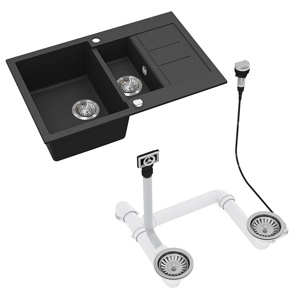 Bergström Lavello Nero 80 x 50 cm con 2 lavandini e zona di asciugatura