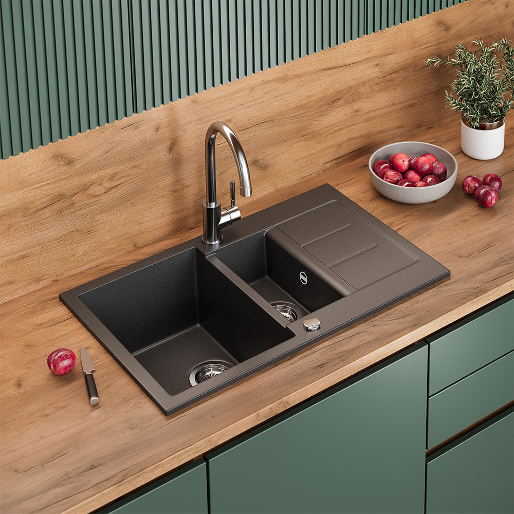 Bergström Lavello Nero 80 x 50 cm con 2 lavandini e zona di asciugatura