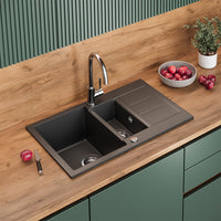 Bergström Lavello Nero 80 x 50 cm con 2 lavandini e zona di asciugatura