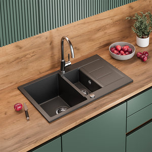 Bergström Lavello Nero 80 x 50 cm con 2 lavandini e zona di asciugatura