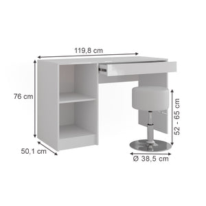 Vicco Tavolo da toeletta Bianco/bianco lucido 119.8 cm con sgabello