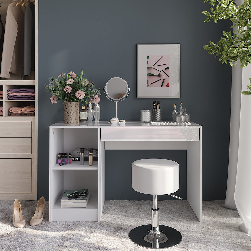 Vicco Tavolo da toeletta Bianco/bianco lucido 119.8 cm con sgabello