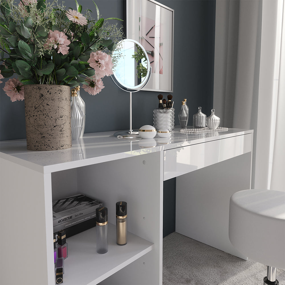 Vicco Tavolo da toeletta Bianco/bianco lucido 119.8 cm con sgabello