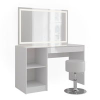 Vicco Tavolo da toeletta Bianco/bianco lucido 119.8 cm con illuminazione a LED e sgabello