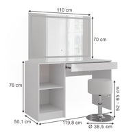 Vicco Tavolo da toeletta Bianco/bianco lucido 119.8 cm con illuminazione a LED e sgabello