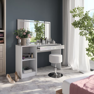 Vicco Tavolo da toeletta Bianco/bianco lucido 119.8 cm con illuminazione a LED e sgabello
