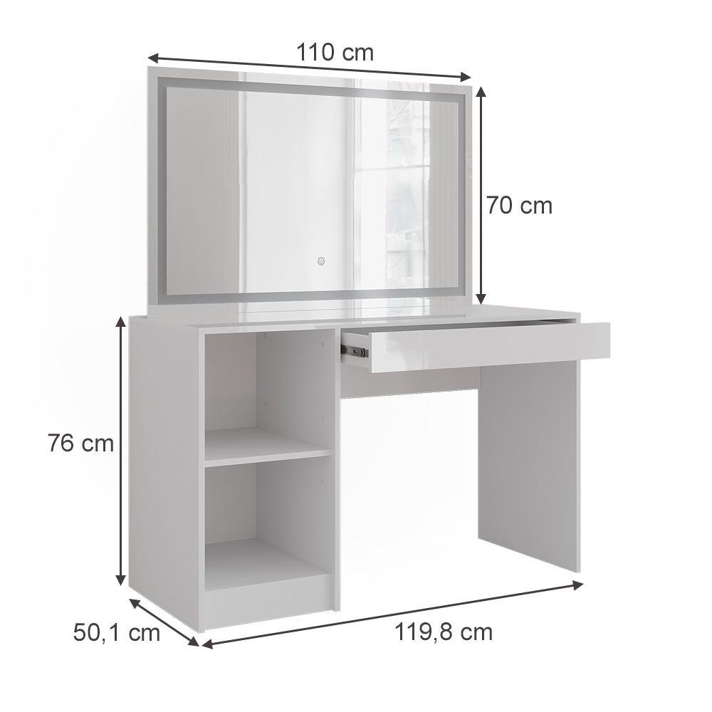 Vicco Tavolo da toeletta Bianco/bianco lucido 119.8 cm con specchio LED