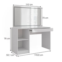 Vicco Tavolo da toeletta Bianco/bianco lucido 119.8 cm con specchio LED