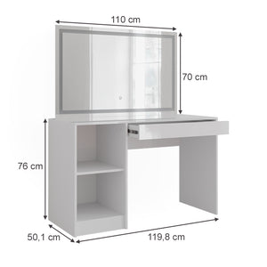 Vicco Tavolo da toeletta Bianco/bianco lucido 119.8 cm con specchio LED