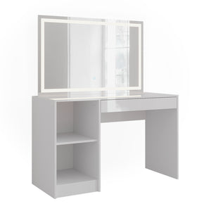 Vicco Tavolo da toeletta Bianco/bianco lucido 119.8 cm con specchio LED