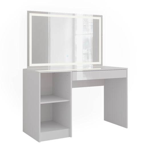 Vicco Tavolo da toeletta Bianco/bianco lucido 119.8 cm con specchio LED