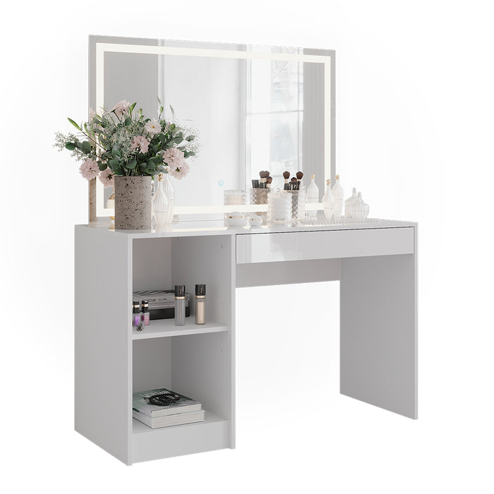 Vicco Tavolo da toeletta Bianco/bianco lucido 119.8 cm con specchio LED