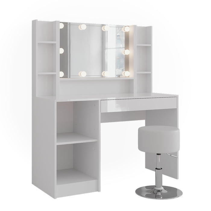 Vicco Tavolo da toeletta Bianco/bianco lucido 119.8 cm 6 parti