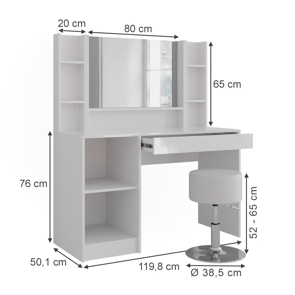 Vicco Tavolo da toeletta Bianco/bianco lucido 119.8 cm 5 parti