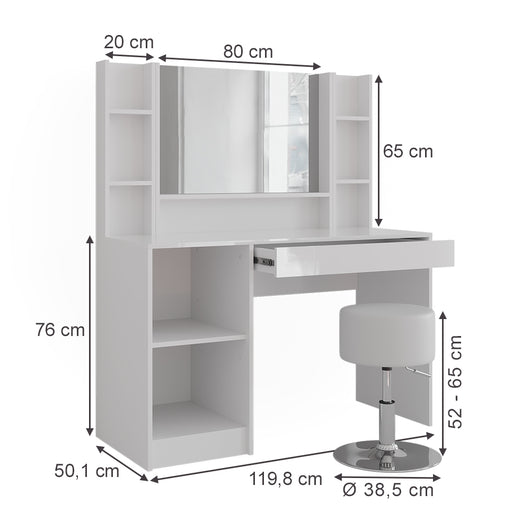 Vicco Tavolo da toeletta Bianco/bianco lucido 119.8 cm 5 parti