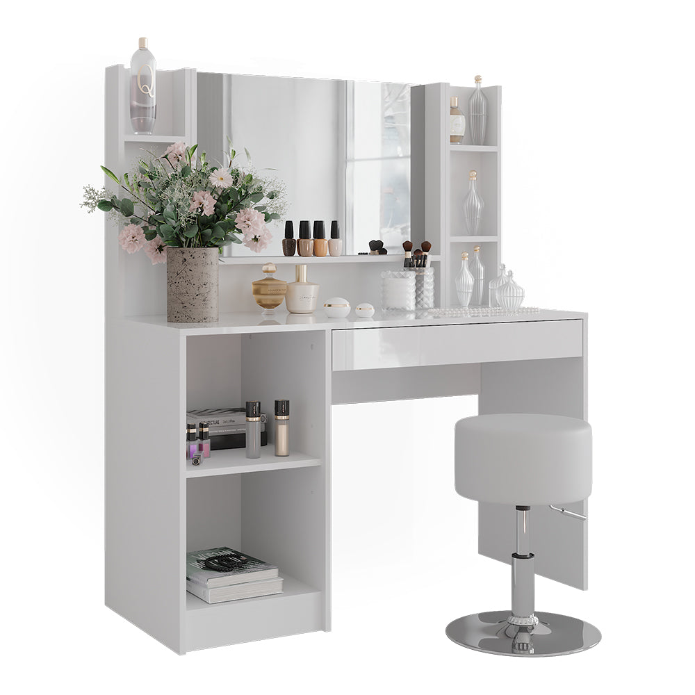 Vicco Tavolo da toeletta Bianco/bianco lucido 119.8 cm 5 parti