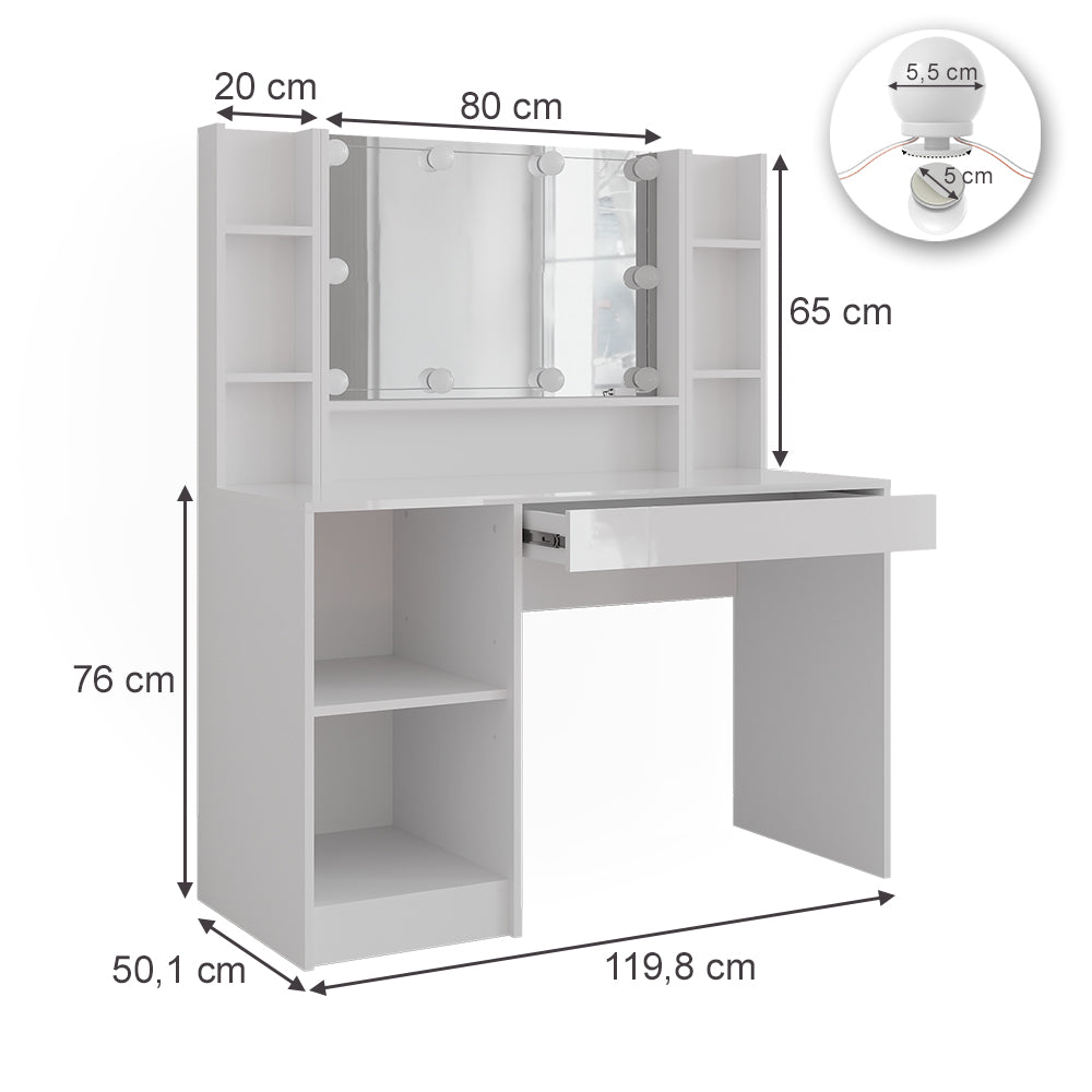 Vicco Tavolo da toeletta Bianco/bianco lucido 119.8 cm 8 parti
