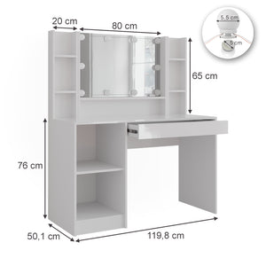 Vicco Tavolo da toeletta Bianco/bianco lucido 119.8 cm 8 parti