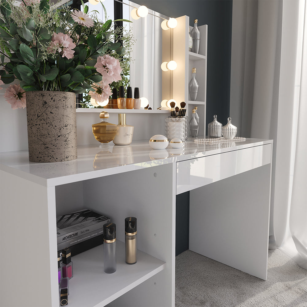 Vicco Tavolo da toeletta Bianco/bianco lucido 119.8 cm 8 parti