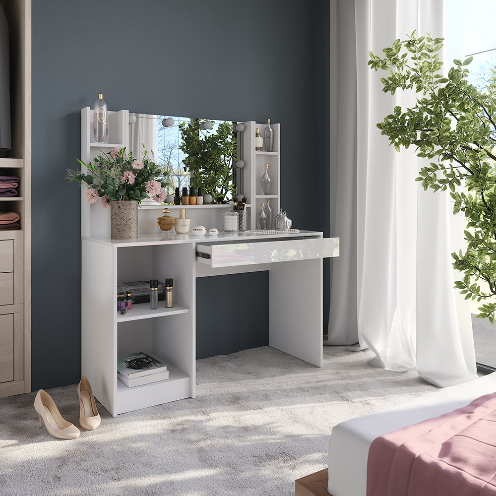 Vicco Tavolo da toeletta Bianco/bianco lucido 119.8 cm 8 parti