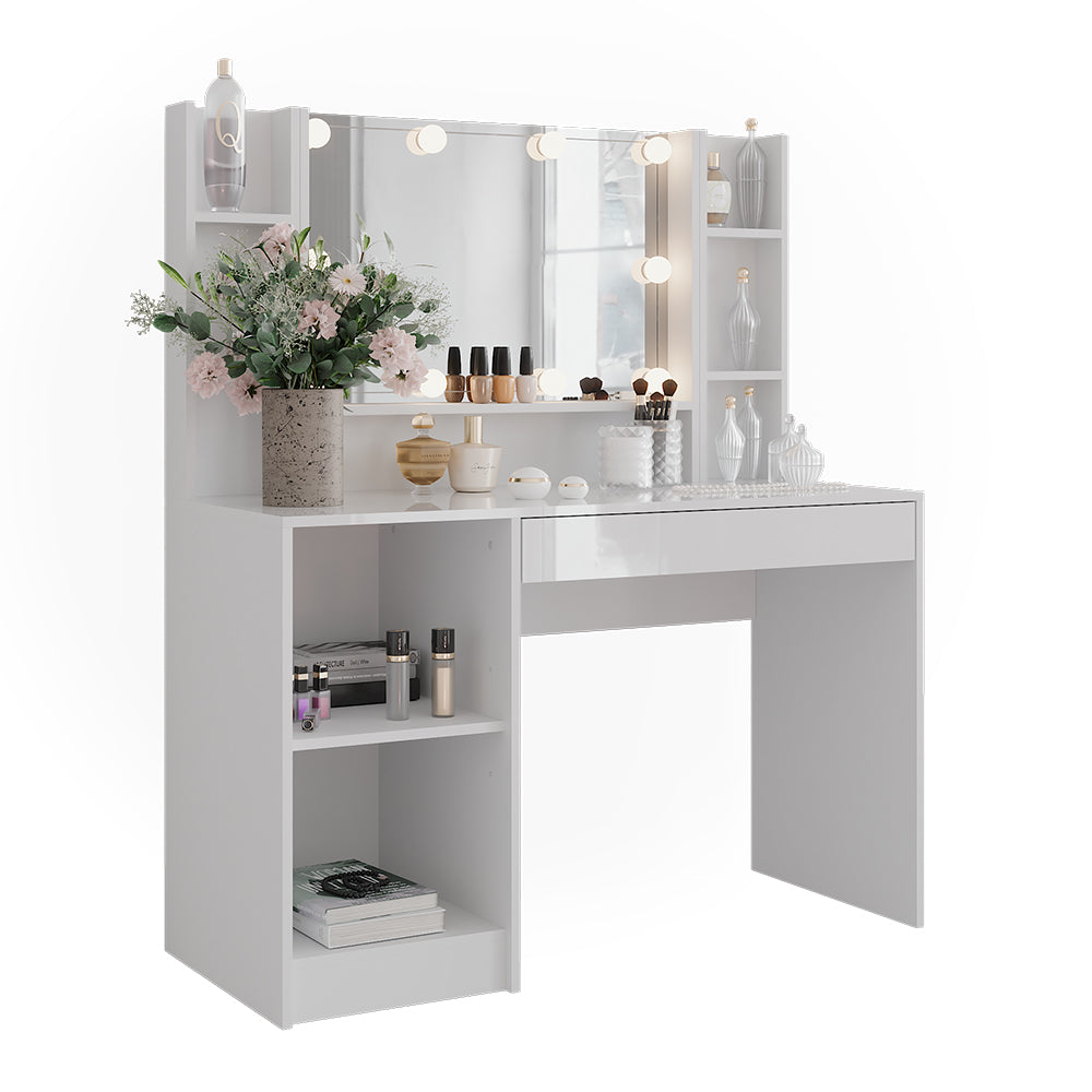 Vicco Tavolo da toeletta Bianco/bianco lucido 119.8 cm 8 parti