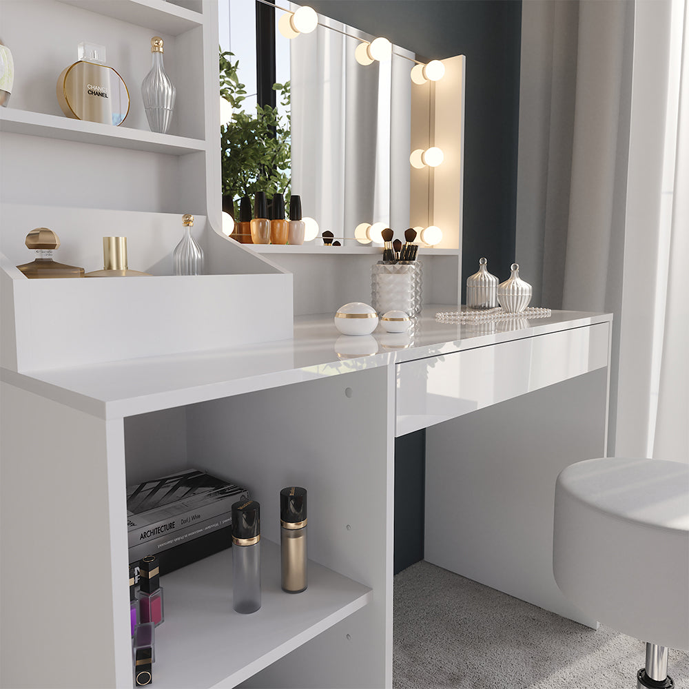 Vicco Tavolo da toeletta Bianco/bianco lucido 119.8 cm 7 parti