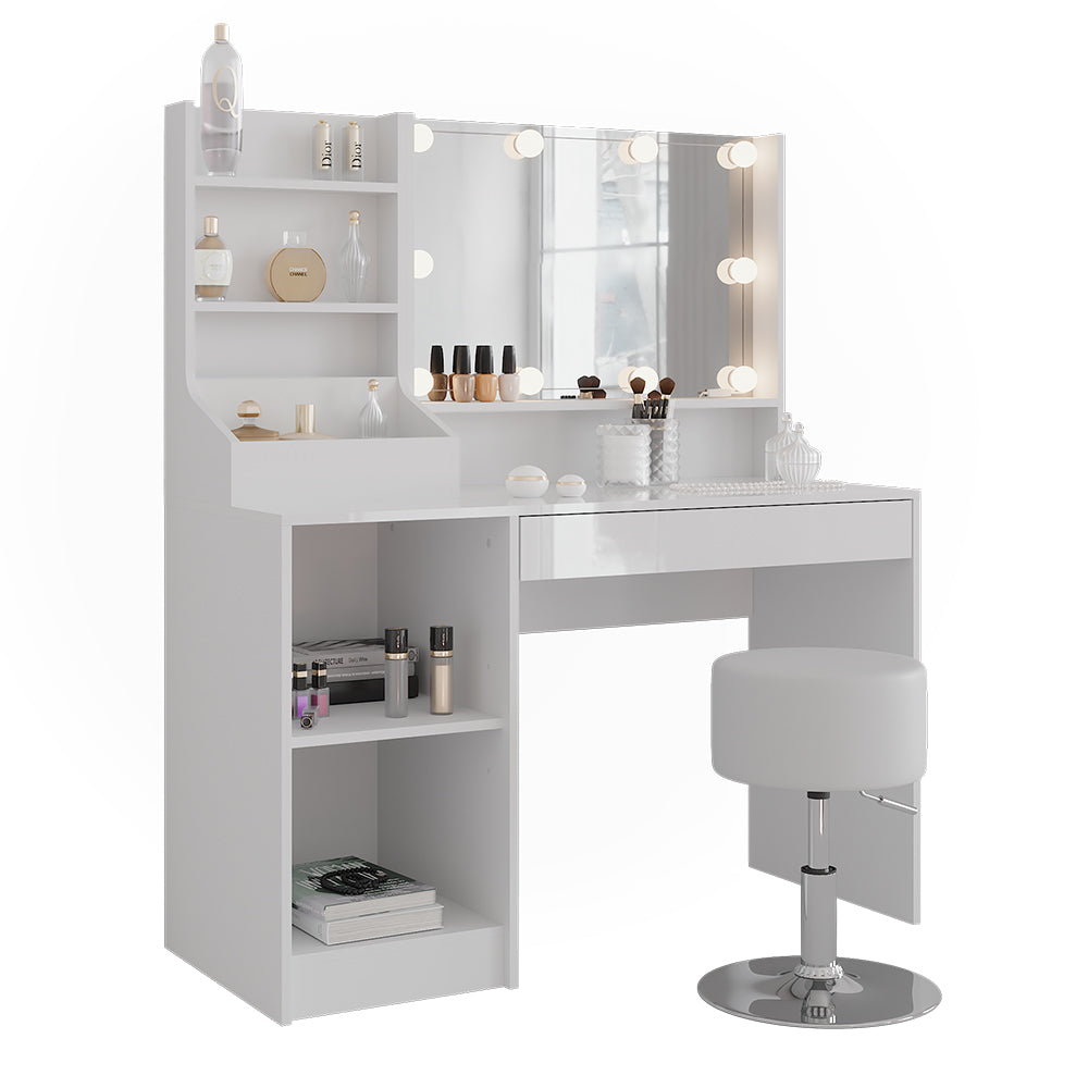 Vicco Tavolo da toeletta Bianco/bianco lucido 119.8 cm 7 parti