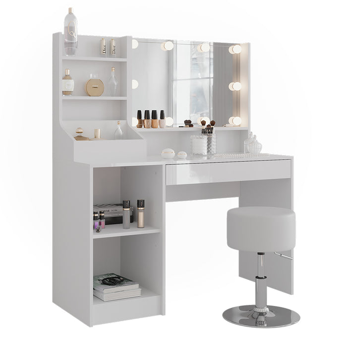 Vicco Tavolo da toeletta Bianco/bianco lucido 119.8 cm 7 parti