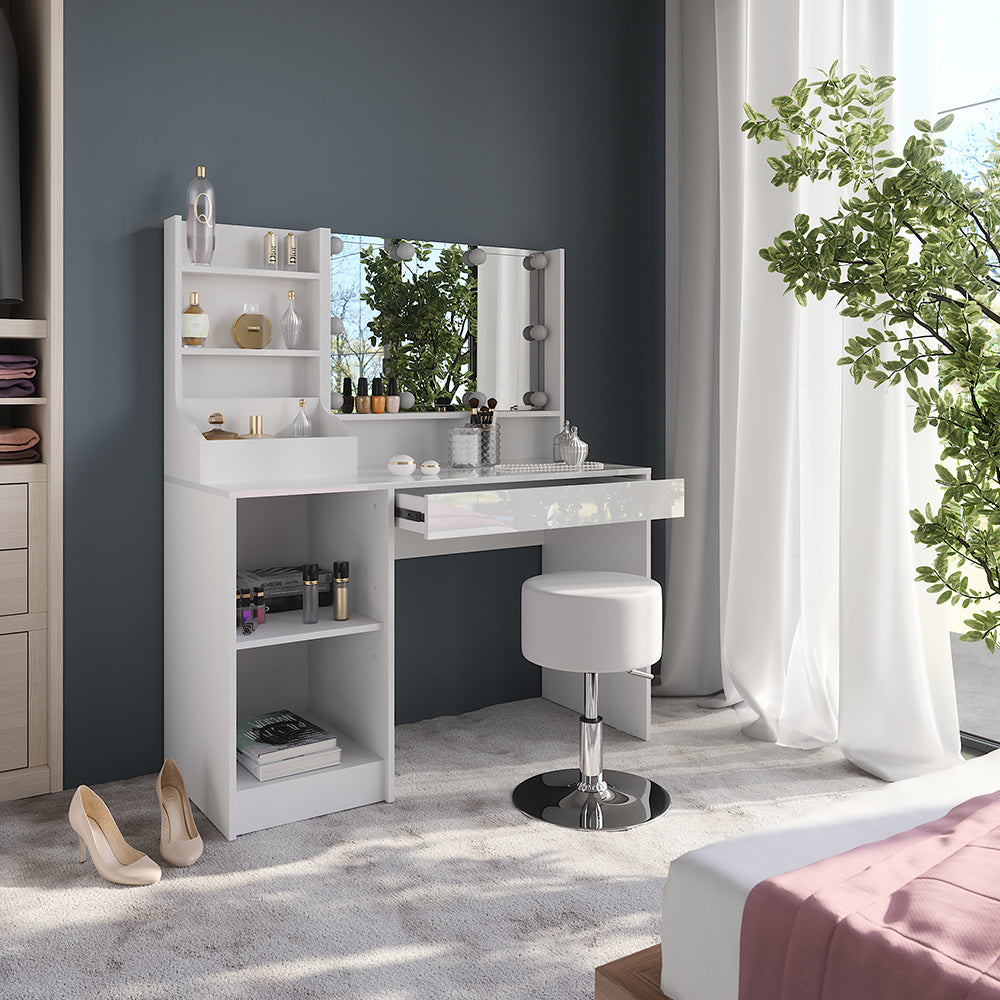 Vicco Tavolo da toeletta Bianco/bianco lucido 119.8 cm 7 parti