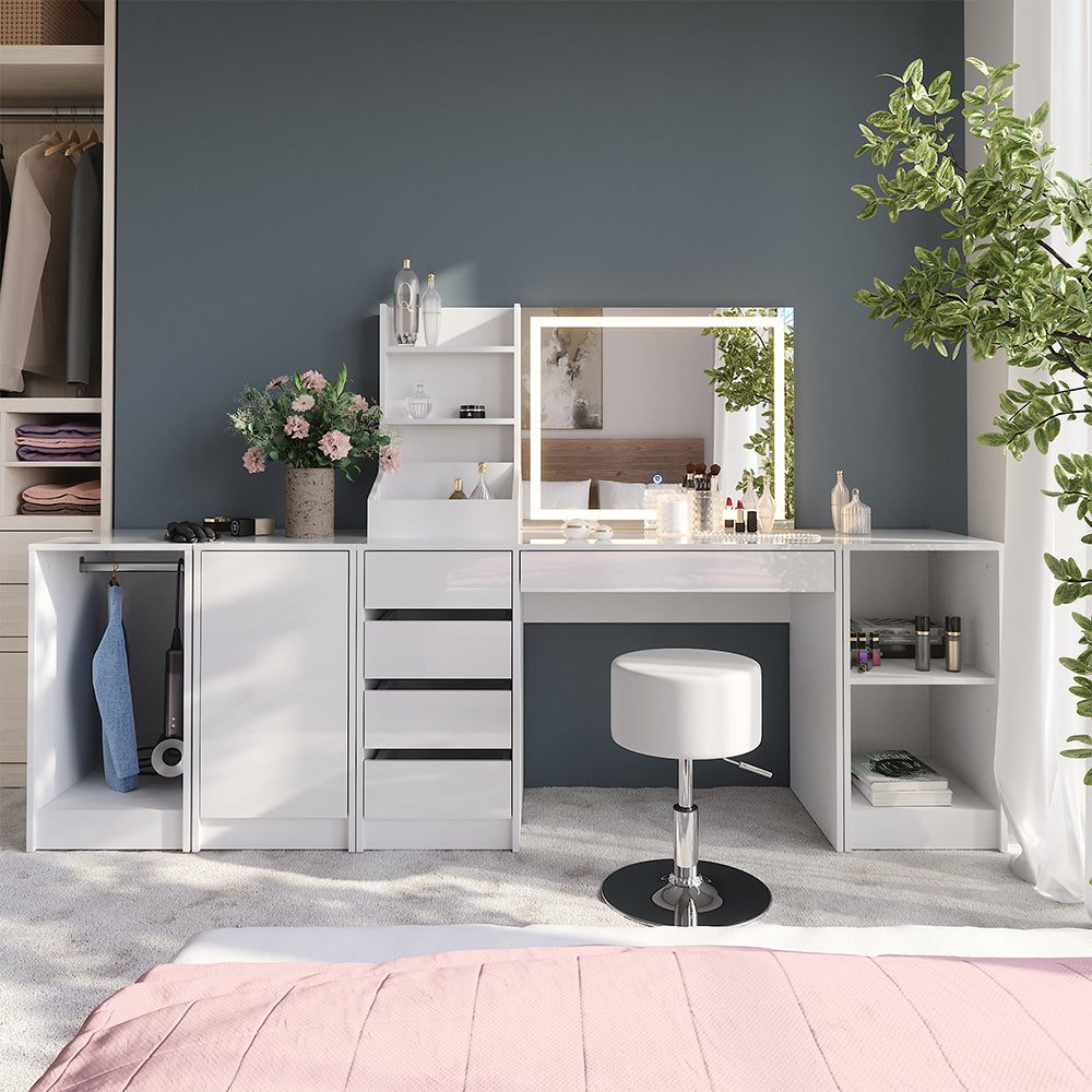 Vicco Tavolo da toeletta Bianco/bianco lucido 119.8 cm 7 parti