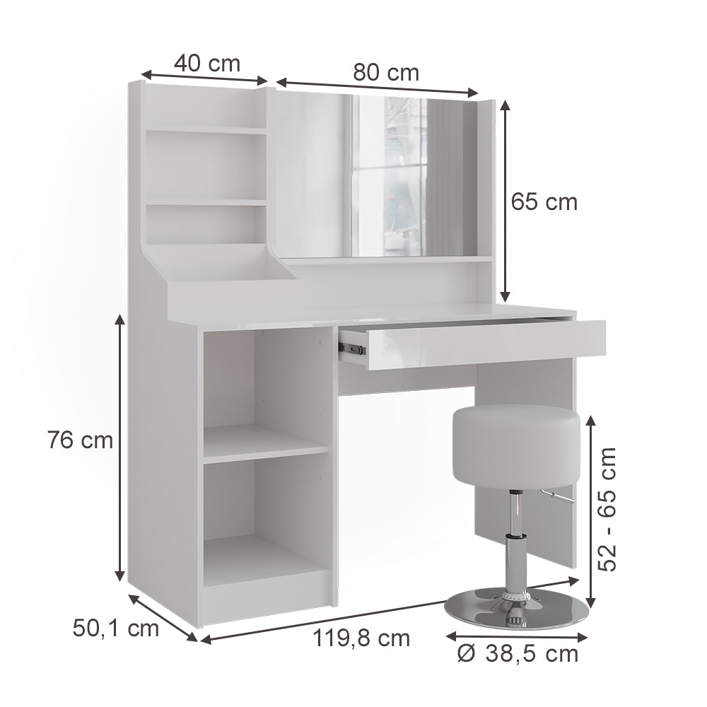 Vicco Tavolo da toeletta Bianco/bianco lucido 119.8 cm 4 parti